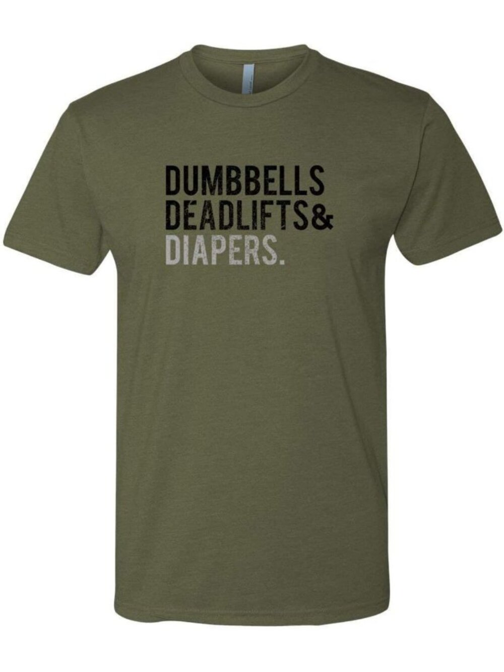 Men's Military Green Tee - Dad Bod, Dumbbells, Deadlifts & Diapers Graphic Shirt